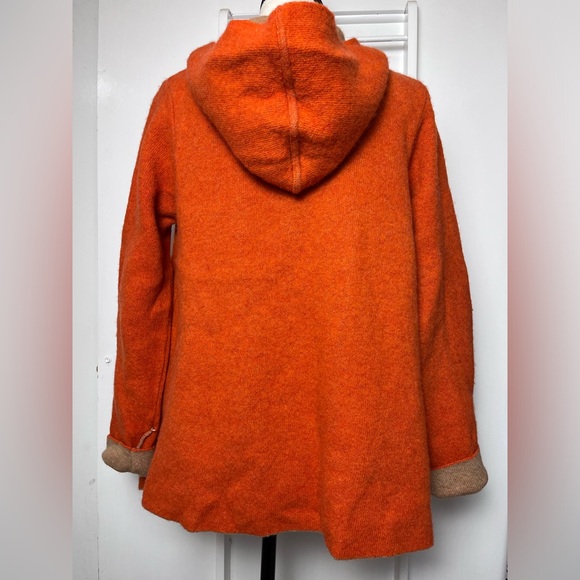 A. Ida for Anthropologie Italian Wool Blend Orange Tan Hooded Cardigan Sweater L - Picture 2 of 6